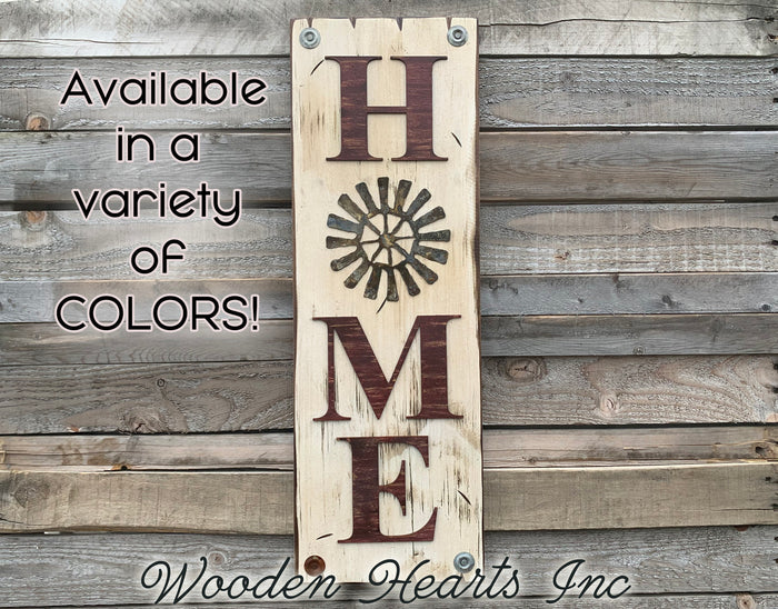 Windmill Wall  Sign Home Farmhouse Welcome, Rustic Distressed Wood