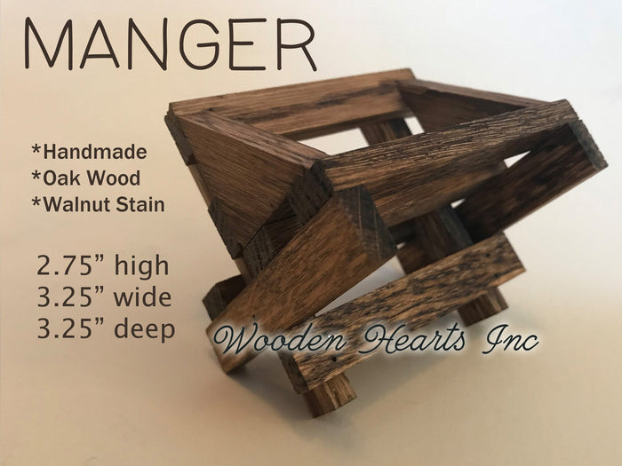 BABY MANGER -Walnut Wood -Compatible with Willow Tree Angel Nativity Pieces -Fits our STABLE Creche