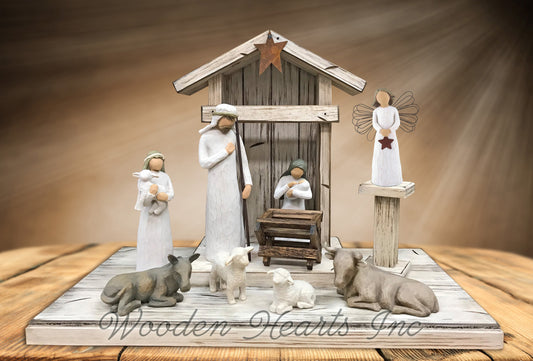 BABY MANGER -Walnut Wood -Compatible with Willow Tree Angel Nativity Pieces -Fits our STABLE Creche - Wooden Hearts Inc