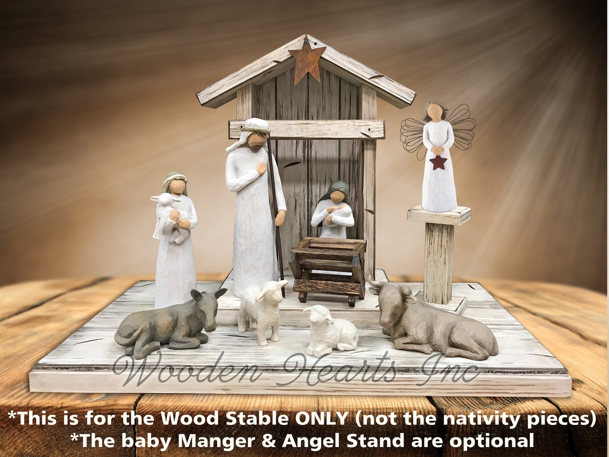 STABLE WOODEN Creche *Nativity Christmas Decor  ***ANTIQUE WHITE*** - Wooden Hearts Inc