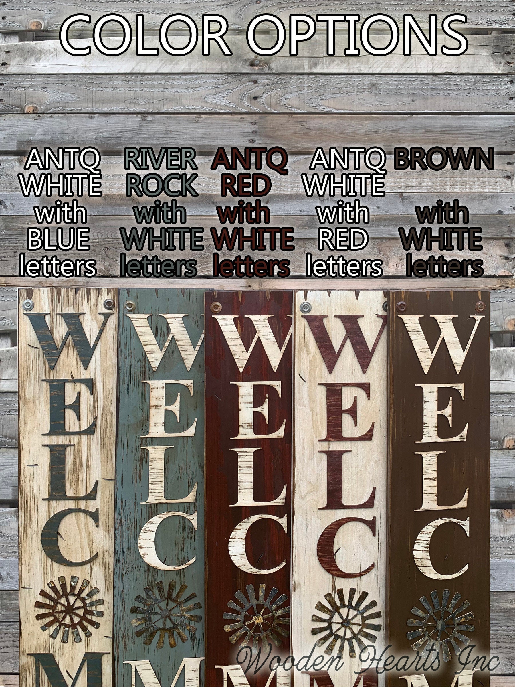 Home Welcome Windmill Wall Decor Sign  Farmhouse , Rustic Distressed Wood - Wooden Hearts Inc