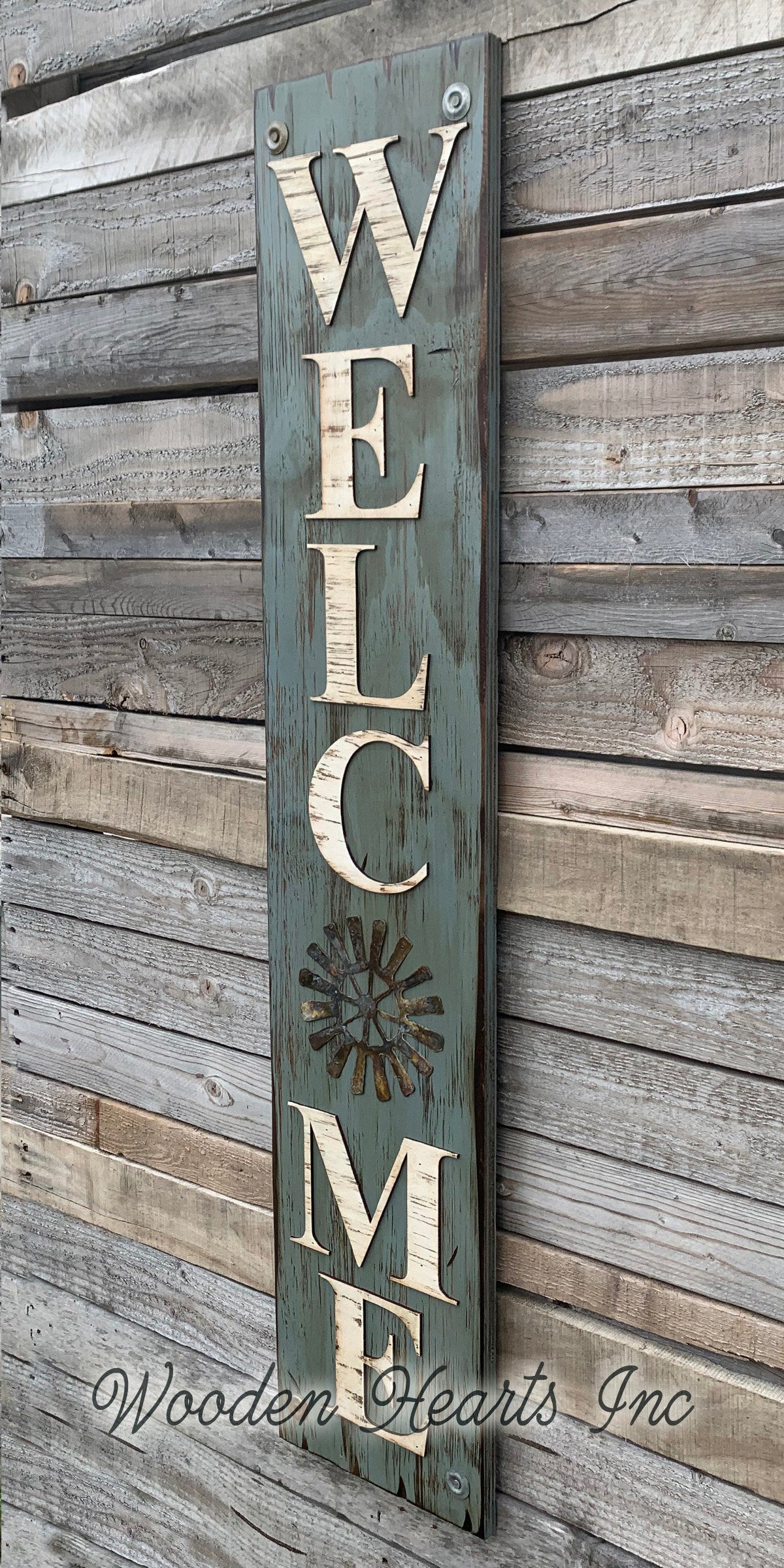 Home Welcome Windmill Wall Decor Sign  Farmhouse , Rustic Distressed Wood - Wooden Hearts Inc