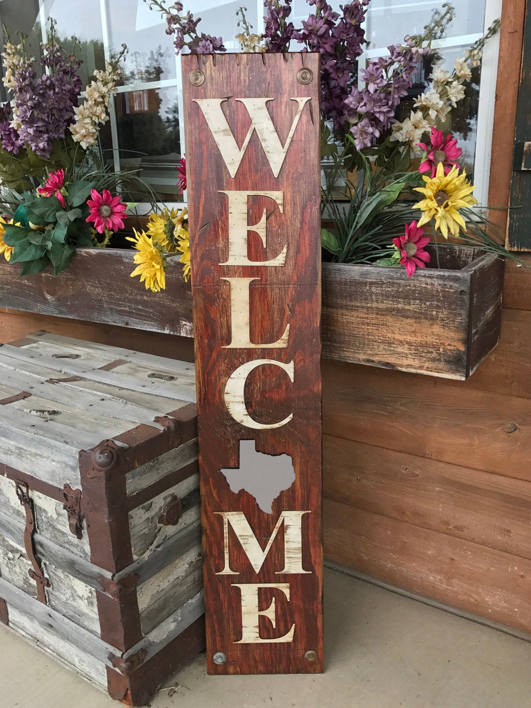TEXAS STATE Sign , Farm Home Lake or Welcome Word, Rustic Distressed Wood 50 States TX - Wooden Hearts Inc