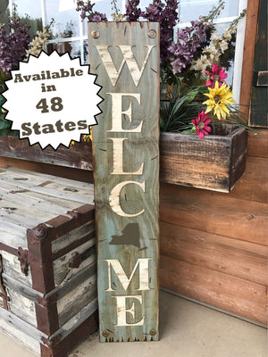 NEW YORK STATE Sign Farm Home Lake Welcome word, Rustic Distressed Wood 50 states Ny - Wooden Hearts Inc