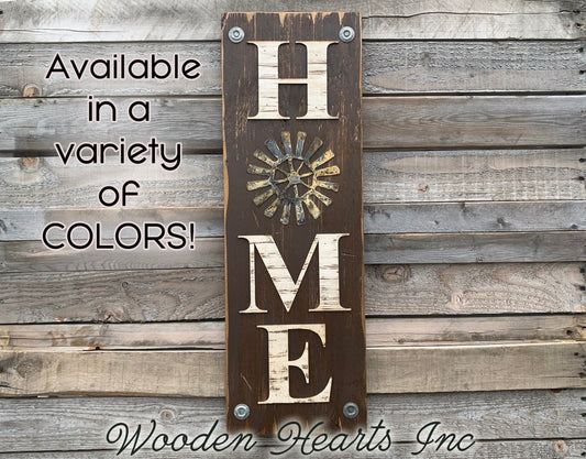 Windmill Wall Decor Sign Home Farmhouse Welcome, Rustic Distressed Wood - Wooden Hearts Inc