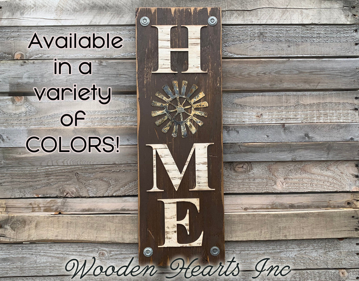 HOME Windmill Sign Indoor Outdoor Farmhouse Welcome  Rustic Distressed Wood - Wooden Hearts Inc