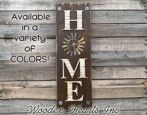 HOME Windmill Sign Indoor Outdoor Farmhouse Welcome  Rustic Distressed Wood - Wooden Hearts Inc