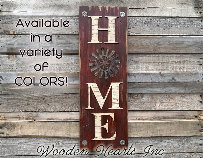 HOME Windmill Sign Indoor Outdoor Farmhouse Welcome  Rustic Distressed Wood