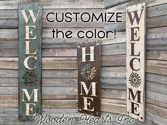 Windmill Wall Decor Sign *Home  Farmhouse * Welcome, Rustic Distressed Wood - Wooden Hearts Inc