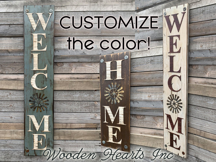 Windmill Wall Decor Sign *Home  Farmhouse * Welcome, Rustic Distressed Wood