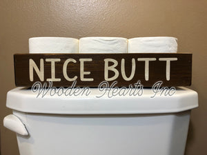 Bathroom NICE BUTT Tray Toilet Paper Holder Sweet Cheeks *Blessings *Wood Decor - Wooden Hearts Inc