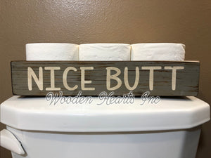 Bathroom NICE BUTT Tray Toilet Paper Holder Sweet Cheeks *Blessings *Wood Decor - Wooden Hearts Inc