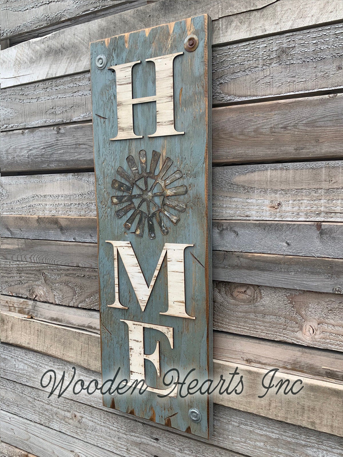 Windmill Wall Decor Sign *Home  Farmhouse * Welcome, Rustic Distressed Wood - Wooden Hearts Inc