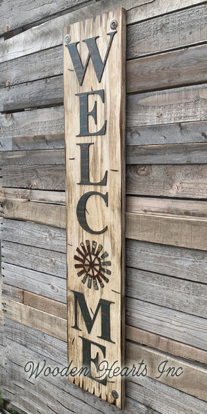 Windmill Wall Decor Sign *Home  Farmhouse * Welcome, Rustic Distressed Wood - Wooden Hearts Inc