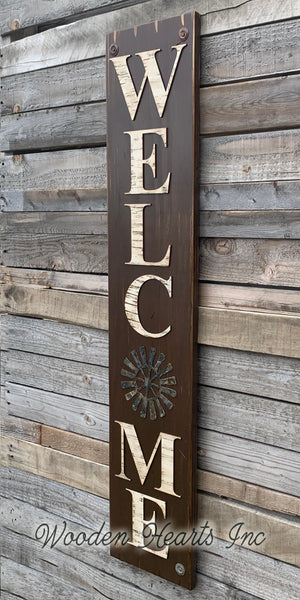 HOME Windmill Sign Indoor Outdoor Farmhouse Welcome  Rustic Distressed Wood - Wooden Hearts Inc