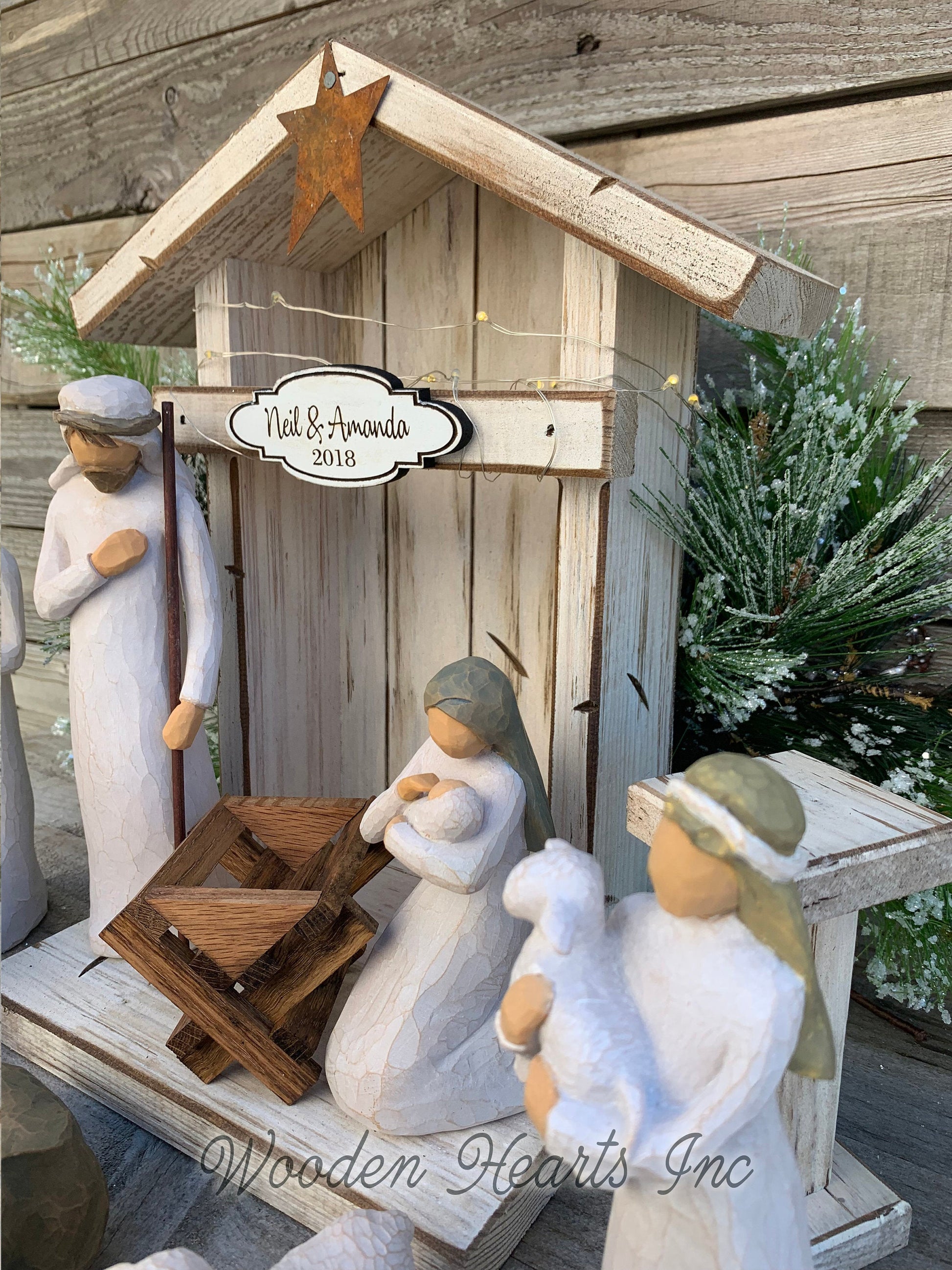 STABLE Top CRECHE for Nativity *WOOD Christmas Decor ***ANTIQUE WHITE*** - Wooden Hearts Inc