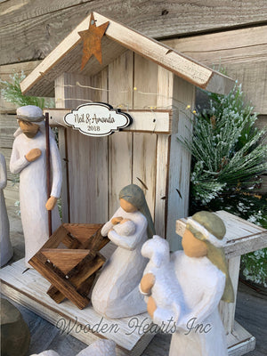 STABLE Top CRECHE for Nativity *WOOD Christmas Decor ***ANTIQUE WHITE*** - Wooden Hearts Inc