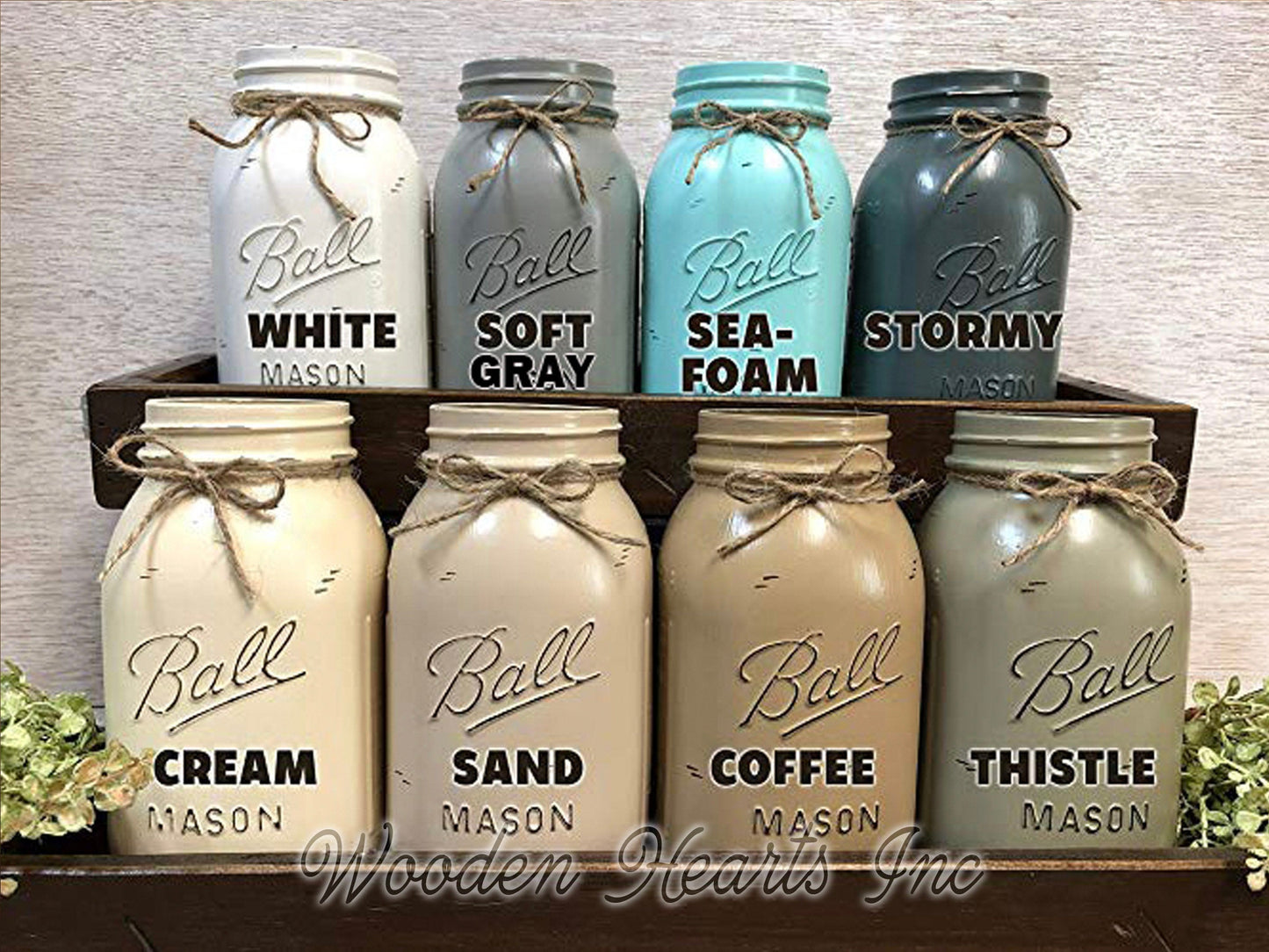 MASON Jar WEDDING Table Decor Distressed Ball QUART Painted Centerpiece (Flower Optional) - Wooden Hearts Inc