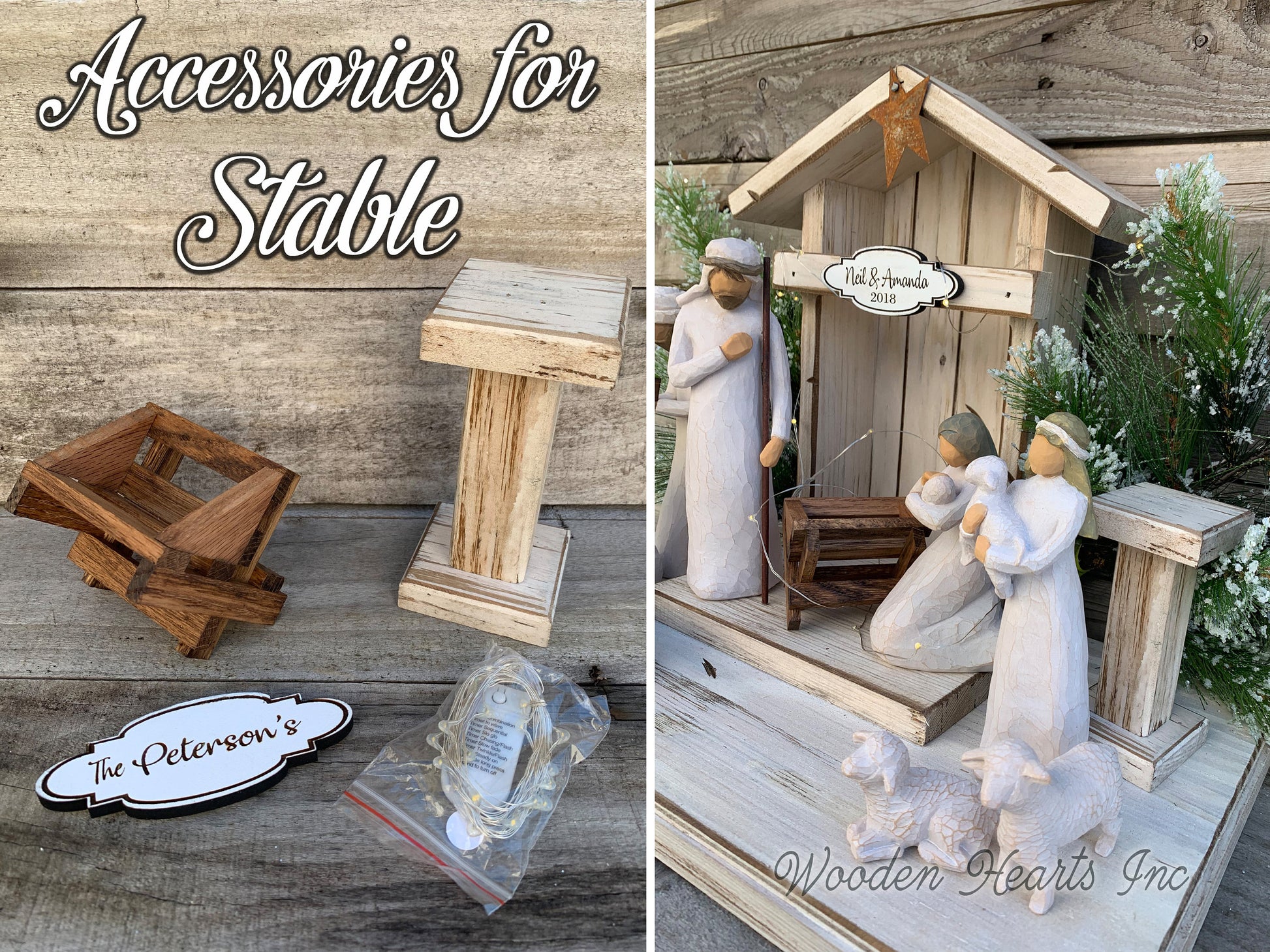 Custom Engraved Sign for Wooden Stable Nativity *PERSONALIZE your stable! - Wooden Hearts Inc