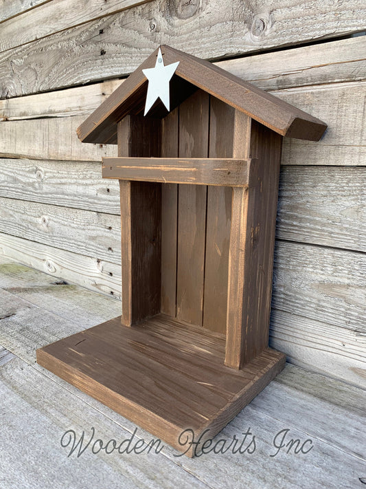 STABLE Top CRECHE for Nativity *WOOD Christmas Decor ***BROWN*** - Wooden Hearts Inc