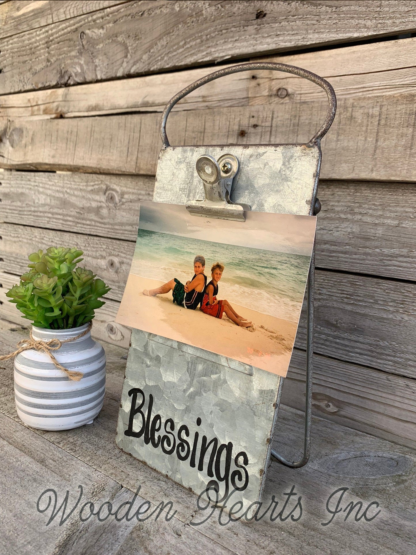 Grand dog PHOTO HOLDER Metal Antique Cheese Grater with Clip Picture Frame 4x6 Grand kids - Wooden Hearts Inc