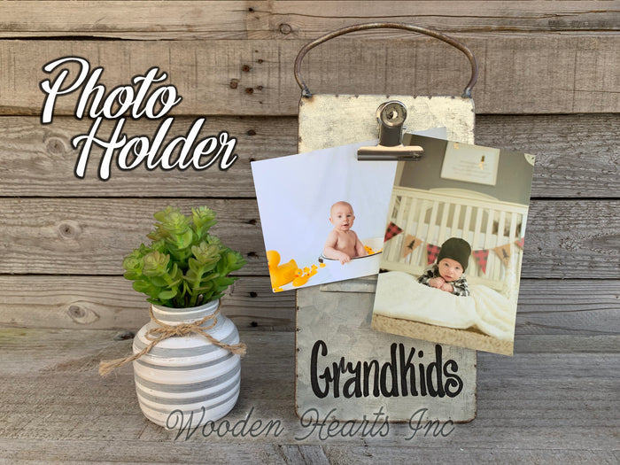 Grandkids PHOTO HOLDER Metal Antique Cheese Grater Picture Frame 4x6 photos Family