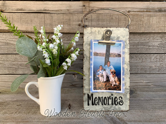 Memories Picture Frame PHOTO HOLDER Metal Antique Cheese Grater 4x6 photos  Blessings - Wooden Hearts Inc