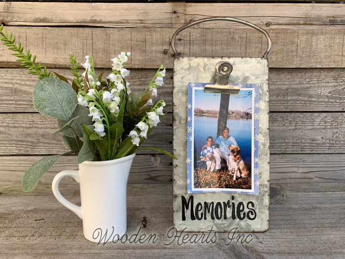 Memories Picture Frame PHOTO HOLDER Metal Antique Cheese Grater 4x6 photos  Blessings