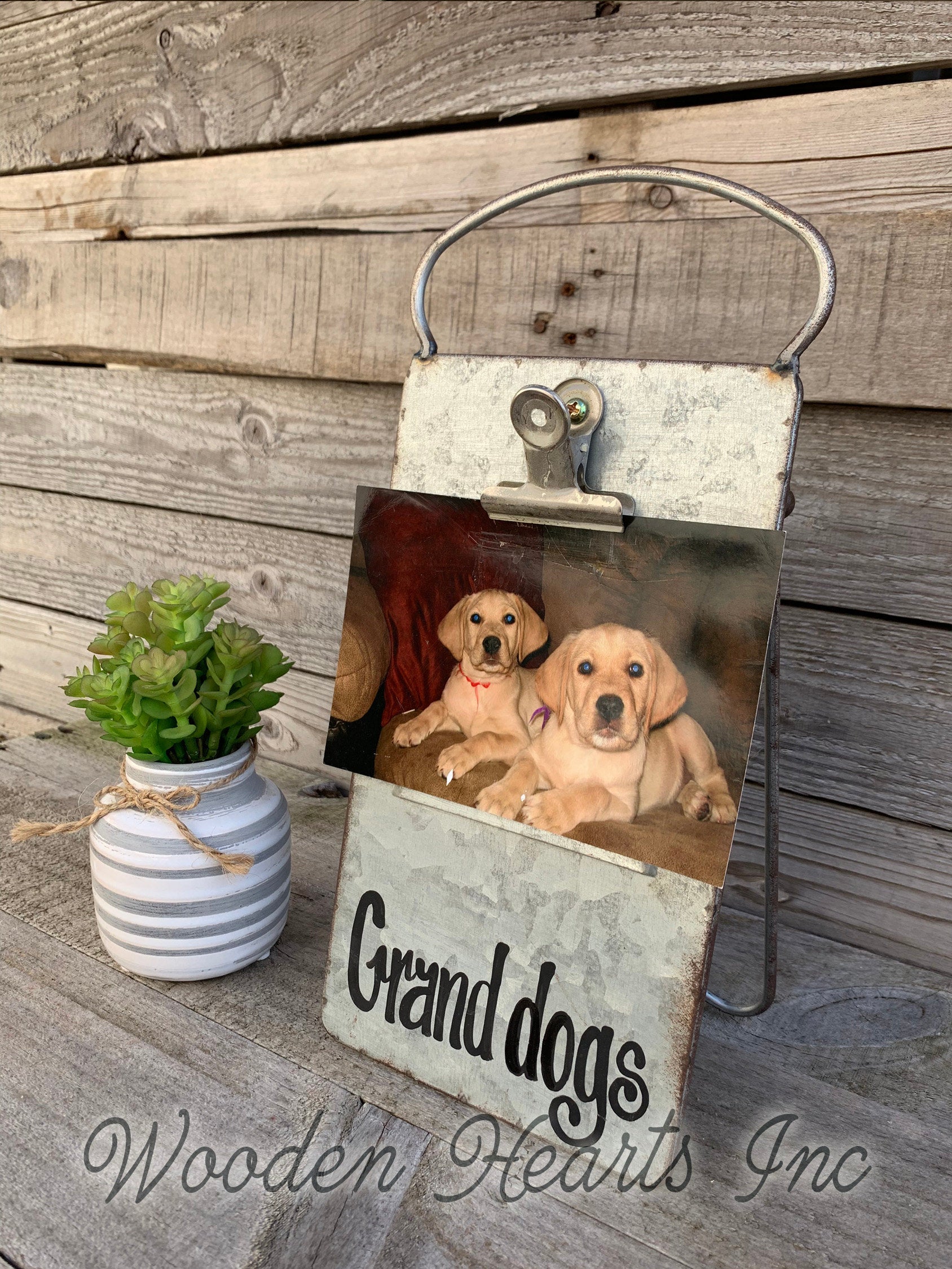 Blessings Sign PHOTO HOLDER Metal Antique Cheese Grater Standing Picture Frame  Family - Wooden Hearts Inc