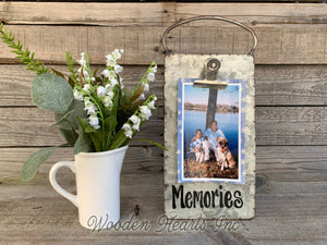 Blessings Sign PHOTO HOLDER Metal Antique Cheese Grater Standing Picture Frame  Family - Wooden Hearts Inc