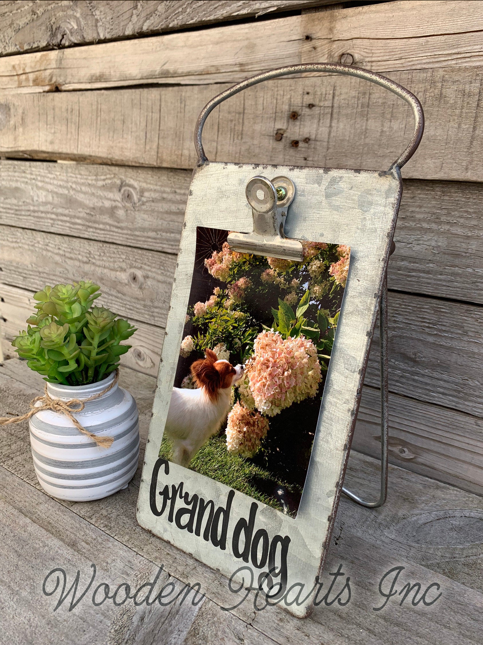 Dog PHOTO HOLDER Metal Antique Cheese Grater Picture Frame 4x6 Fur Baby Babies - Wooden Hearts Inc