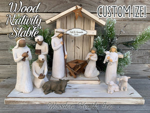 STABLE WOODEN Creche *Nativity Christmas Decor  ***ANTIQUE WHITE*** - Wooden Hearts Inc