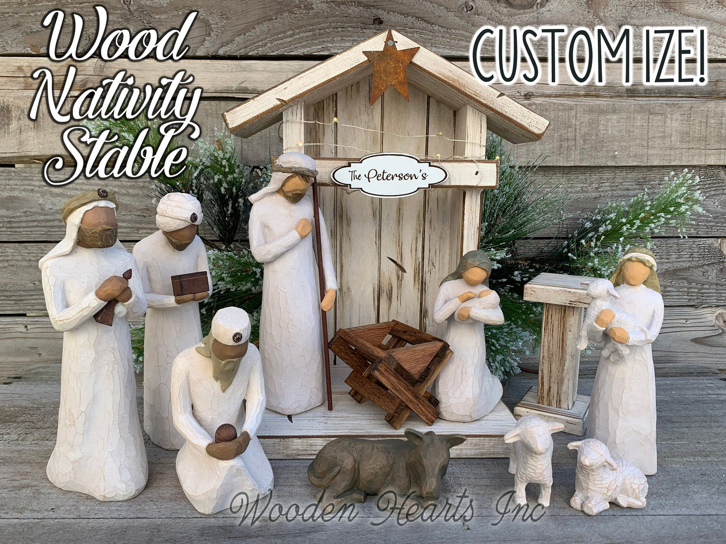 STABLE Top CRECHE for Nativity *WOOD Christmas Decor ***ANTIQUE WHITE*** - Wooden Hearts Inc