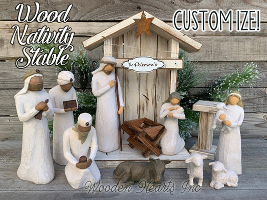 STABLE Top CRECHE for Nativity *WOOD Christmas Decor ***ANTIQUE WHITE*** - Wooden Hearts Inc