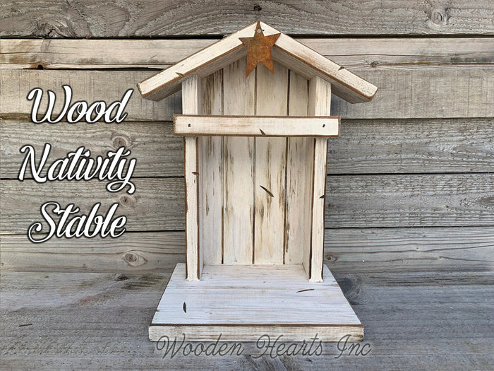 STABLE Top CRECHE for Nativity *WOOD Christmas Decor ***ANTIQUE WHITE***
