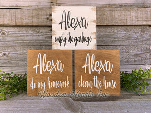 ALEXA make my bed Sign Dishes Feed Dogs Dinner Clean House Laundry Room Chores Funny - Wooden Hearts Inc
