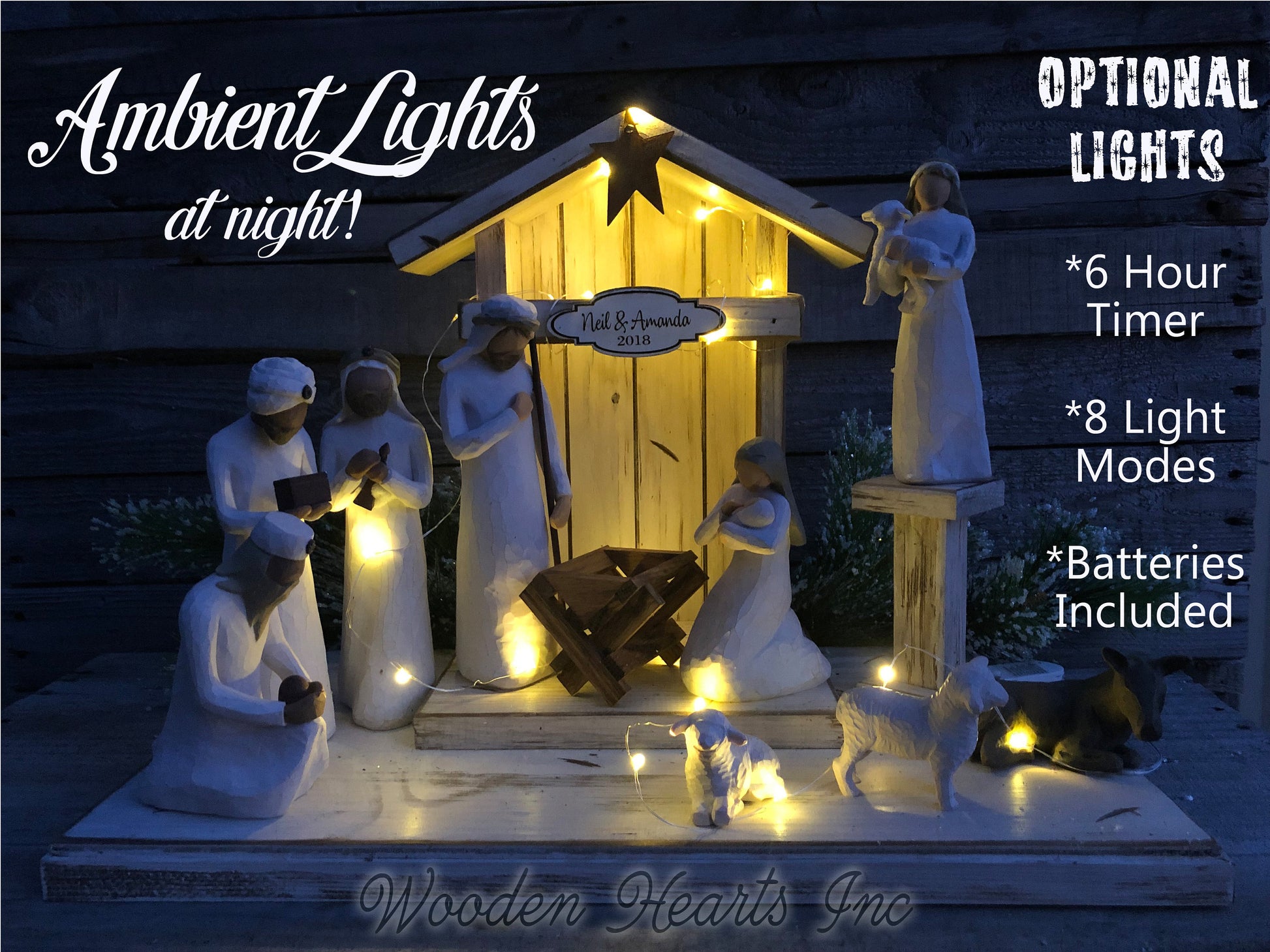 FAIRY LIGHTS *STABLE ACCESSORY for Nativity *String of Battery Operated Lights + 2 Batteries - Wooden Hearts Inc