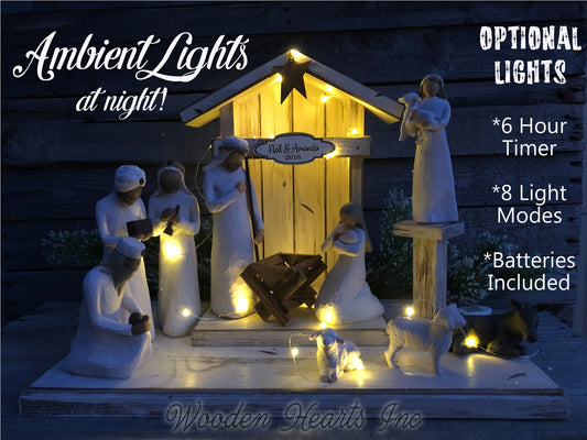 FAIRY LIGHTS *STABLE ACCESSORY for Nativity *String of Battery Operated Lights + 2 Batteries - Wooden Hearts Inc
