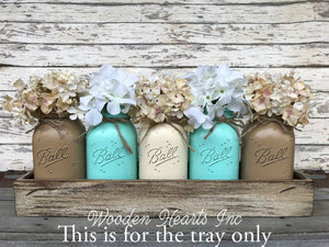 TRAY with HANDLES Large (Fits 5 QUART mason jars) *Create table centerpiece Distressed Wood - Wooden Hearts Inc
