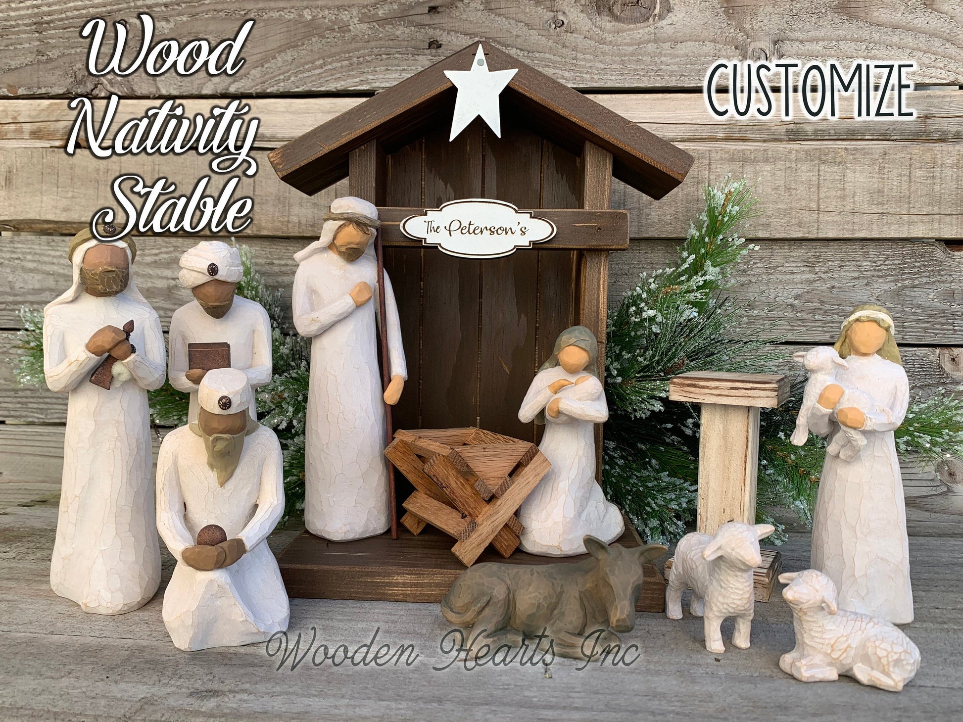 STABLE Top CRECHE for Nativity *WOOD Christmas Decor ***BROWN*** - Wooden Hearts Inc