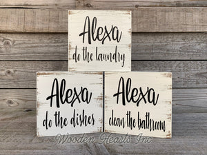 ALEXA do the Laundry Sign Clean Wash Fold Iron Bathroom Room Chores Funny Wall distressed decor - Wooden Hearts Inc