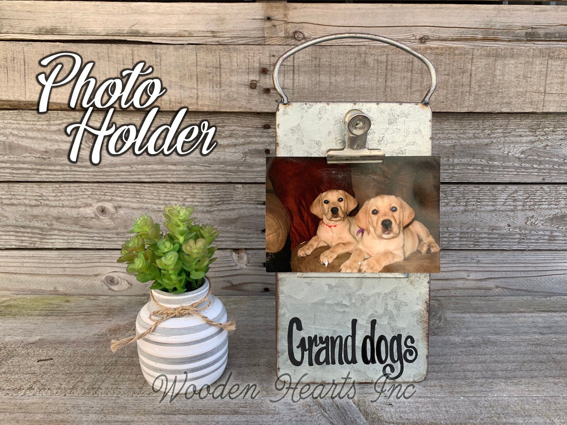 Grandkids PHOTO HOLDER Metal Antique Cheese Grater Picture Frame 4x6 photos Family - Wooden Hearts Inc