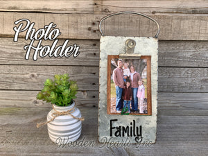 Grandkids PHOTO HOLDER Metal Antique Cheese Grater Picture Frame 4x6 photos Family - Wooden Hearts Inc
