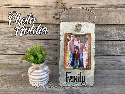 Family PHOTO HOLDER Metal Antique Cheese Grater Picture Frame 4x6 Grand Dogs - Wooden Hearts Inc
