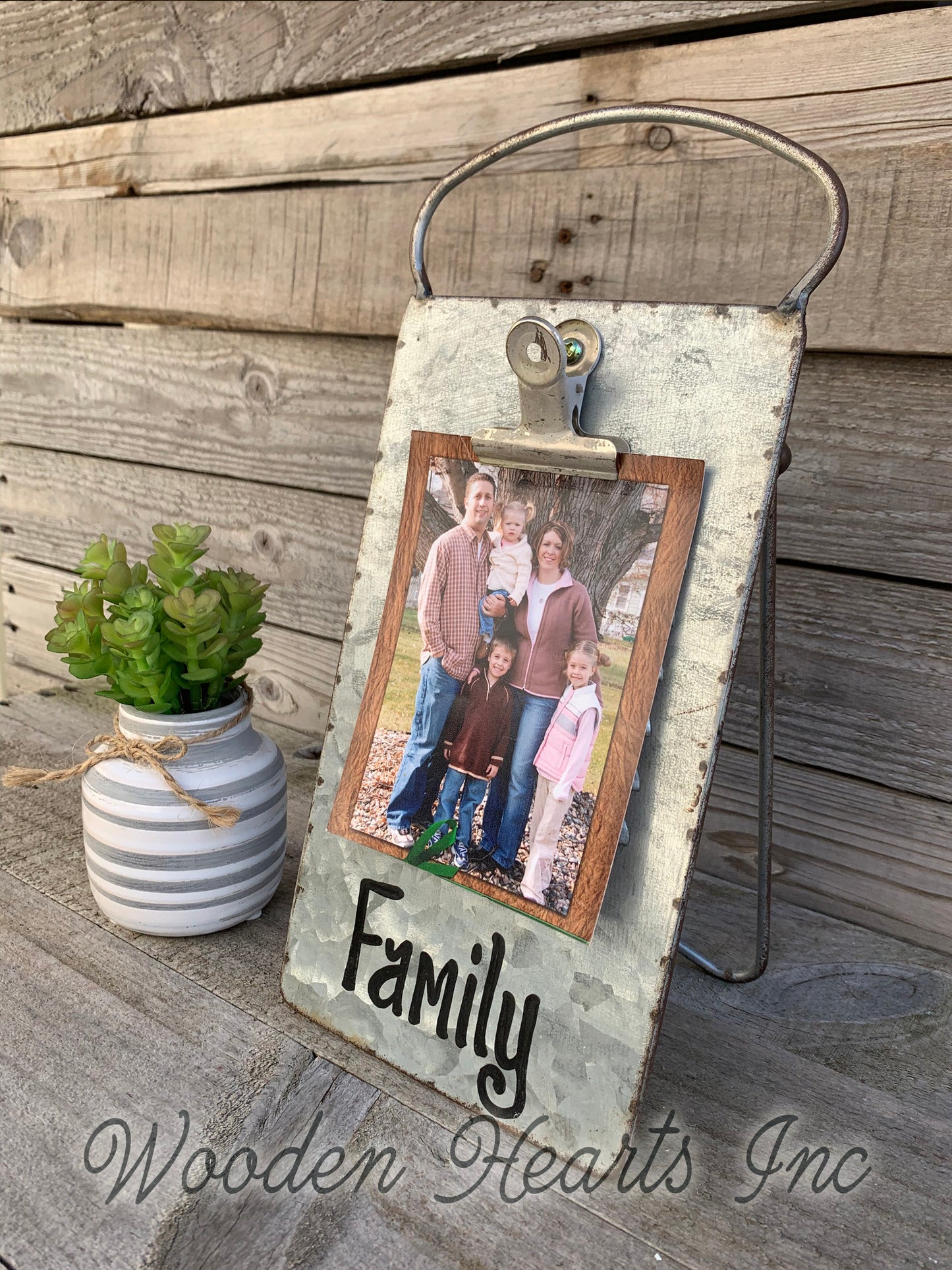 Blessings Sign PHOTO HOLDER Metal Antique Cheese Grater Standing Picture Frame  Family - Wooden Hearts Inc