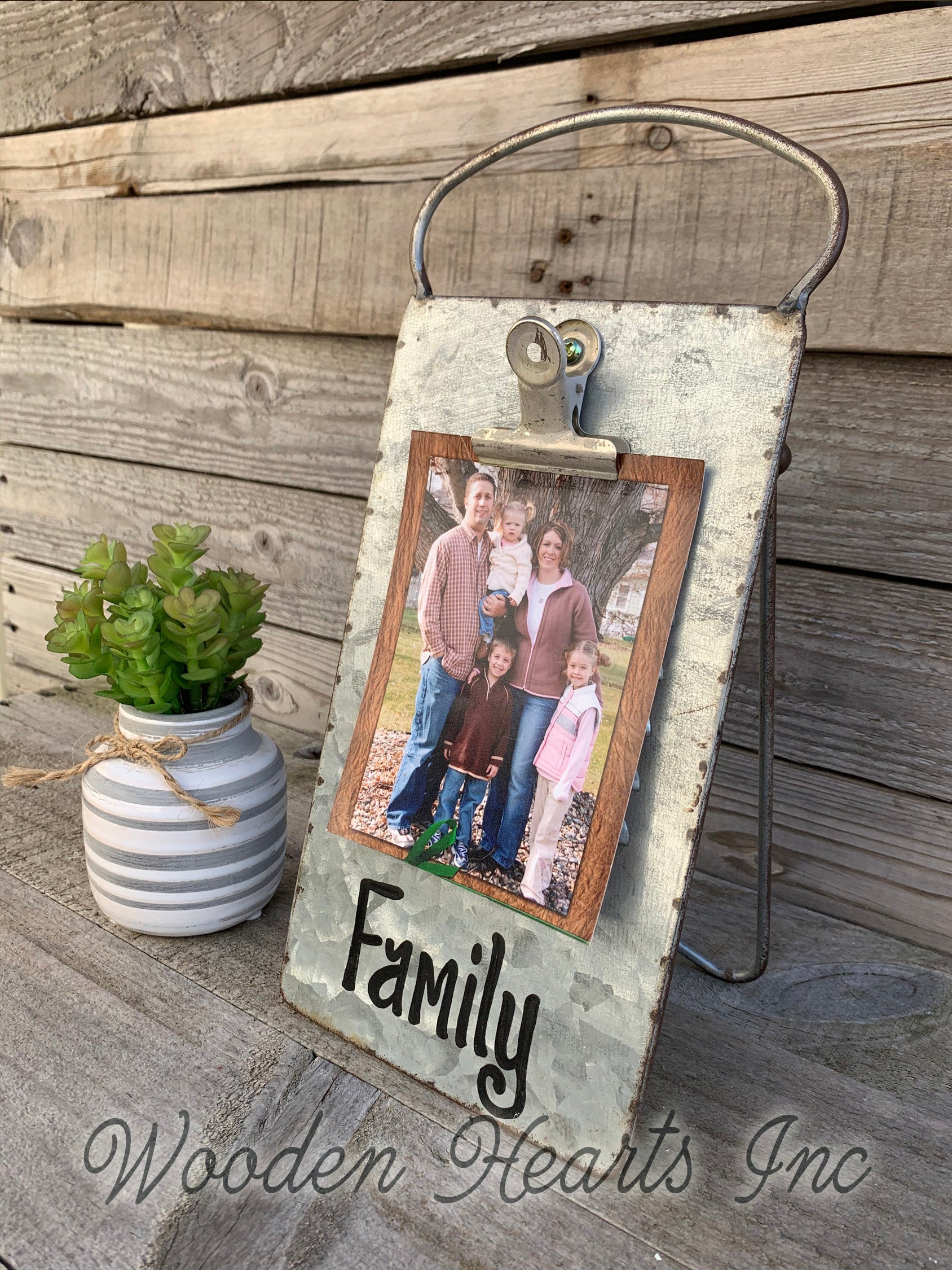 Blessings Sign PHOTO HOLDER Metal Antique Cheese Grater Standing Picture Frame  Family - Wooden Hearts Inc