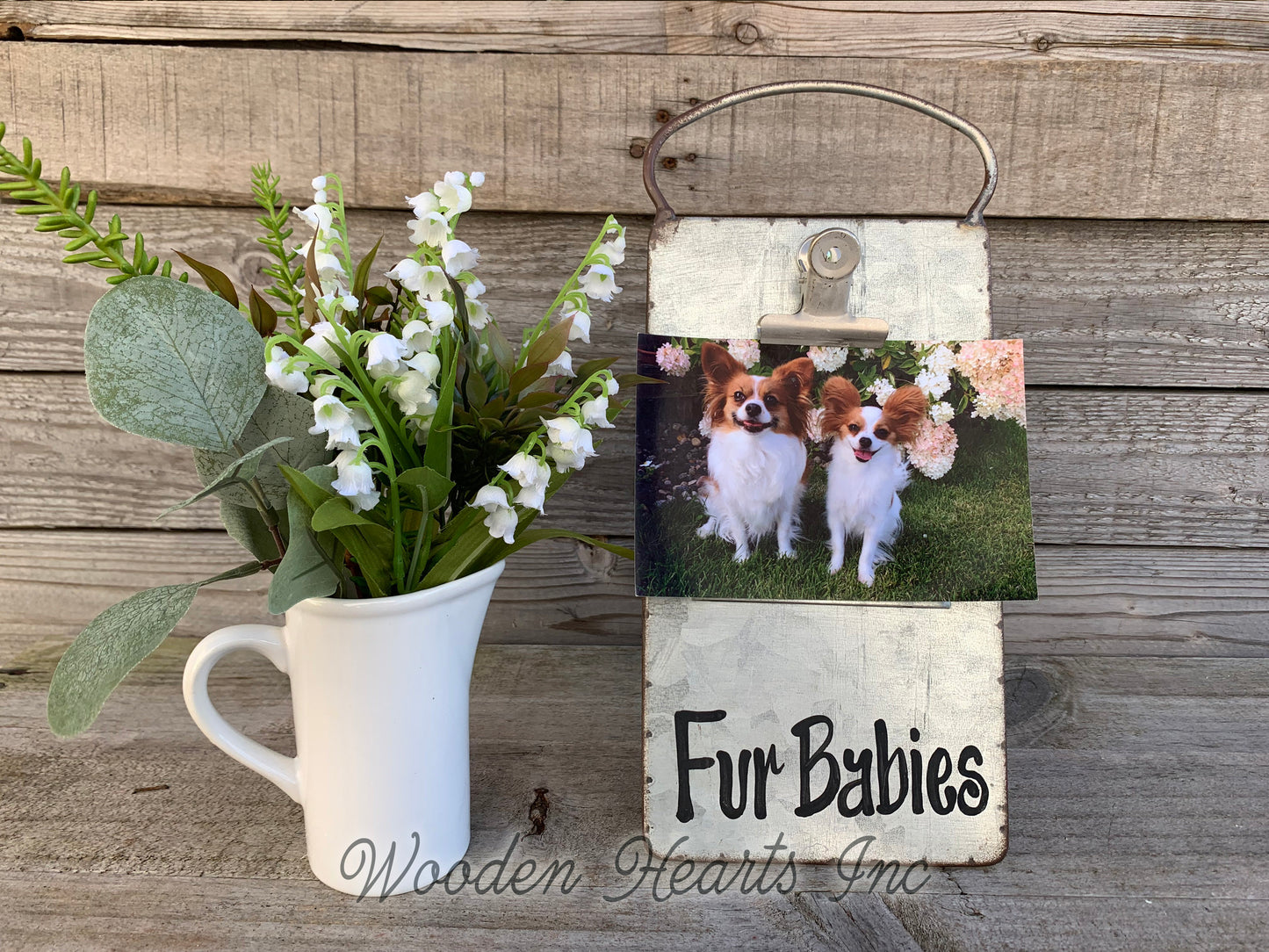 Dog PHOTO HOLDER Metal Antique Cheese Grater Picture Frame 4x6 Fur Baby Babies - Wooden Hearts Inc