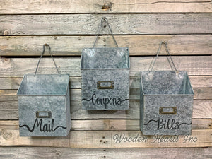 FACE MASK ORGANIZER WALL Bin Metal Mailbox *Letter Mail Bill Magazine Coupon Envelope Holder - Wooden Hearts Inc