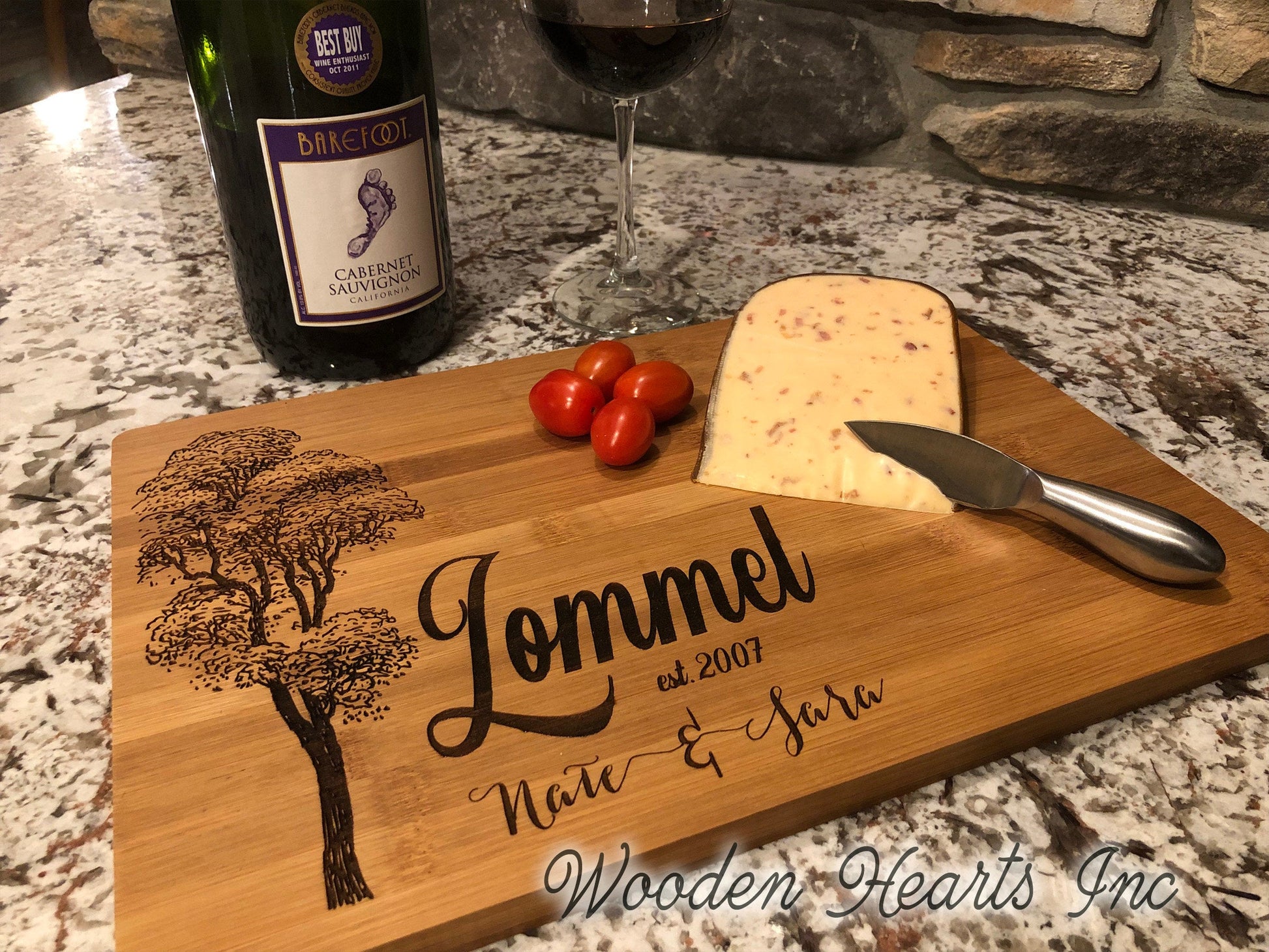 CUTTING BOARD PERSONALIZED Engraved Wood Wedding Anniversary Gift Name Est Date - Wooden Hearts Inc