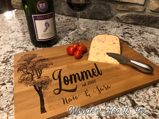 CUTTING BOARD PERSONALIZED Engraved Wood Wedding Anniversary Gift Name Est Date - Wooden Hearts Inc